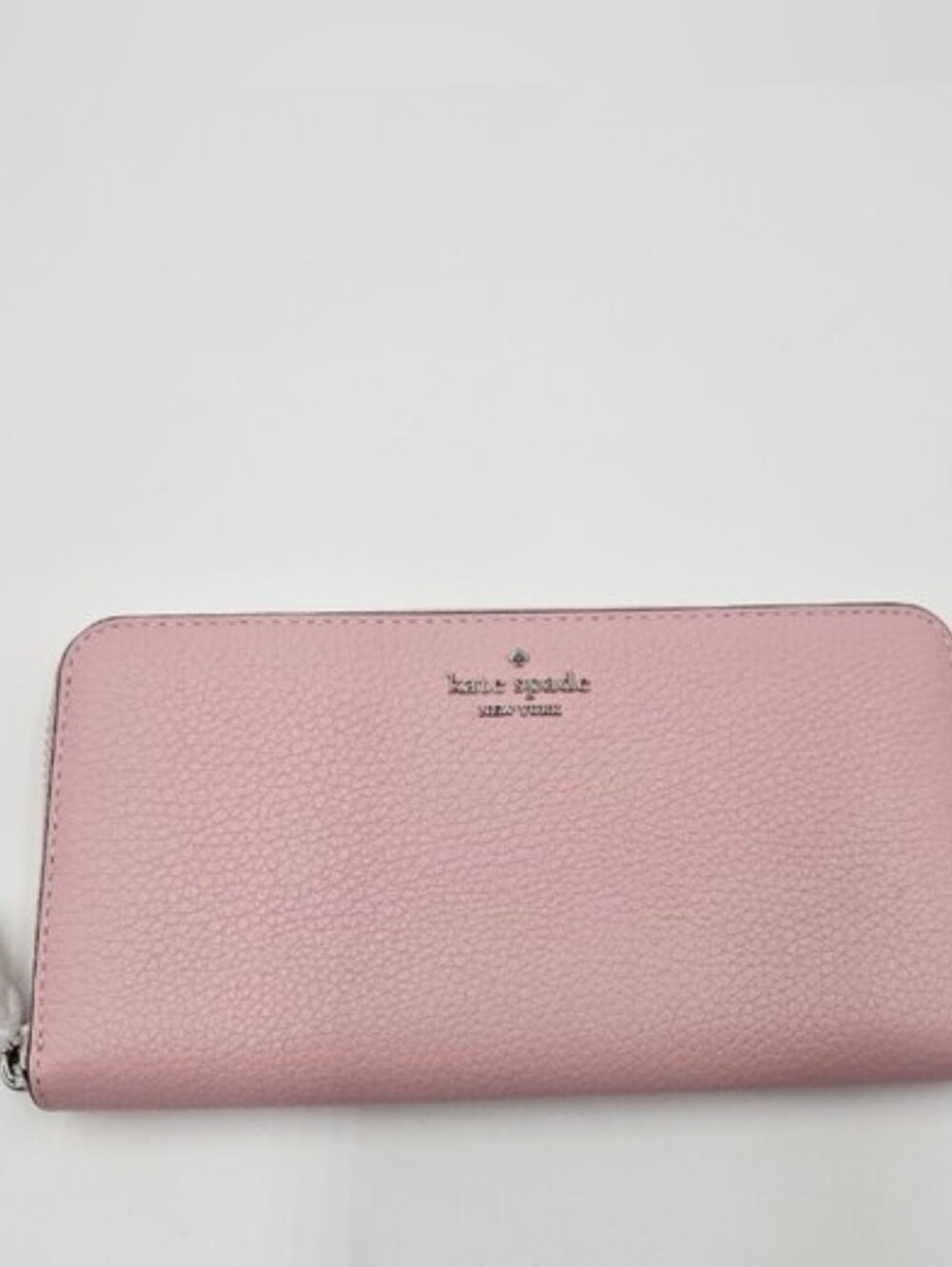 Kate Spade Pink Full Zip-Around Pebbled Leather Wallet With Silver Hardweare